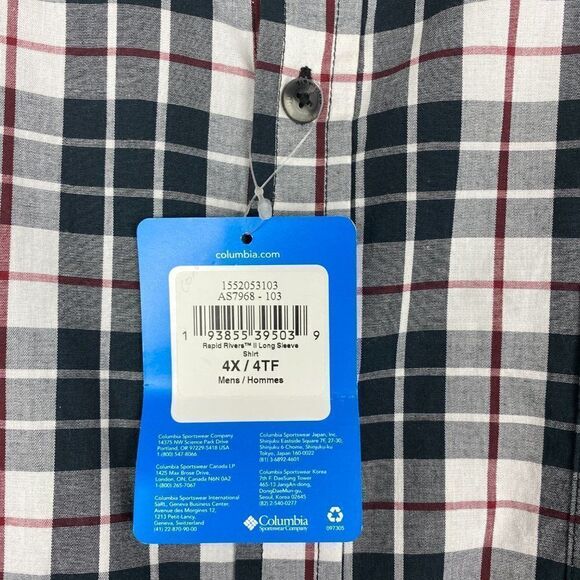 Columbia men's White Traditional Plaid Rapid Rivers 2 Long Sleeve Shirt US 4X - Picture 9 of 9